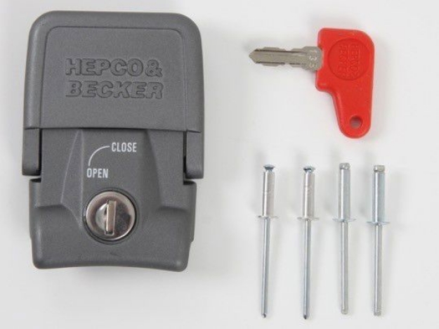 Afbeeldingen van Koffer aan rek slot grijs Gobi zijkoffer Hepco&Becker ZONDER cilinder/sleutel