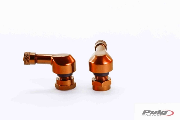 Afbeeldingen van Haakse ventielen Puig aluminium per set oranje