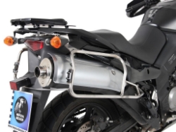 Afbeeldingen van Kofferset Hepco&Becker 'Cutout' met RVS rek en Xplorer BLACK koffers Suzuki DL650 V-Strom '04-'11