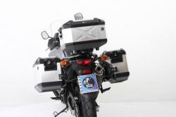 Afbeeldingen van Kofferset Hepco&Becker 'Cutout' met RVS rek en Xplorer BLACK koffers Suzuki DL650 V-Strom 2012-2016