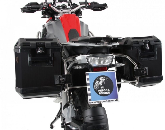 Afbeeldingen van Kofferset Hepco&Becker 'Cutout' met RVS rek en Xplorer BLACK koffers BMW R1200GS LC '13-'18