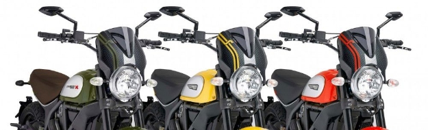 Afbeeldingen van Vervangingsruit naked bike met Carbon look kuipje Puig diverse Ducati Scrambler modellen