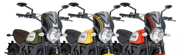 Afbeeldingen van Vervangingsruit naked bike met Carbon look kuipje Puig diverse Ducati Scrambler modellen