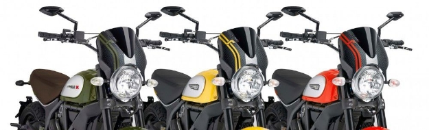 Afbeeldingen van Vervangingsruit naked bike met Carbon look kuipje Puig diverse Ducati Scrambler modellen