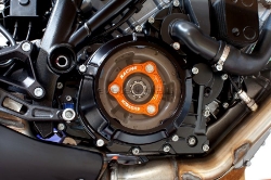 Afbeeldingen van Koppeling deksel met kijkglas en koppeling SET aluminium Evotech voor diverse KTM motoren. zwart/oranje