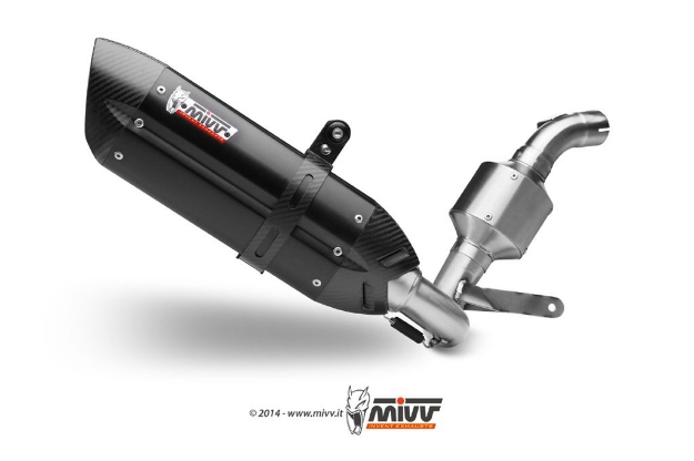 Afbeeldingen van MIVV compleet systeem met Suono Steel Black RVS demper KTM 390 Duke '13-