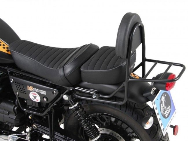 Afbeeldingen van Sissybar met rekje zwart Hepco&Becker Moto Guzzi V9 Bobber '16-20 (lang zadel)